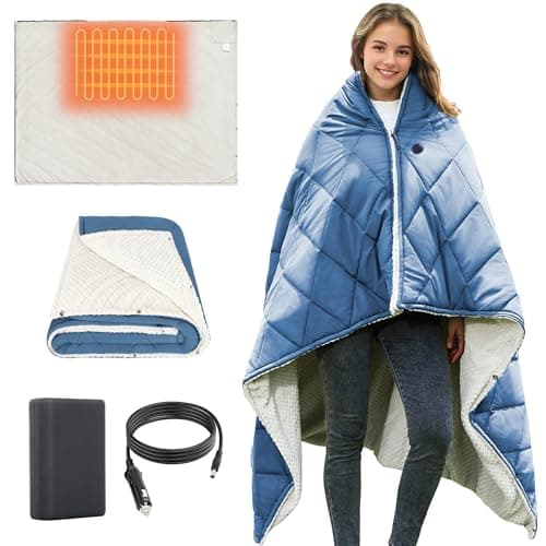 Cordless Heated Blanket with Battery,USB Heated Throw Blanket,12v 15000mah Rechargeable Heated Shawl Blanket,Portable Electric Heating Blanket 3 Heating Levels for Indoor & Outdoor,Camping,Picnic