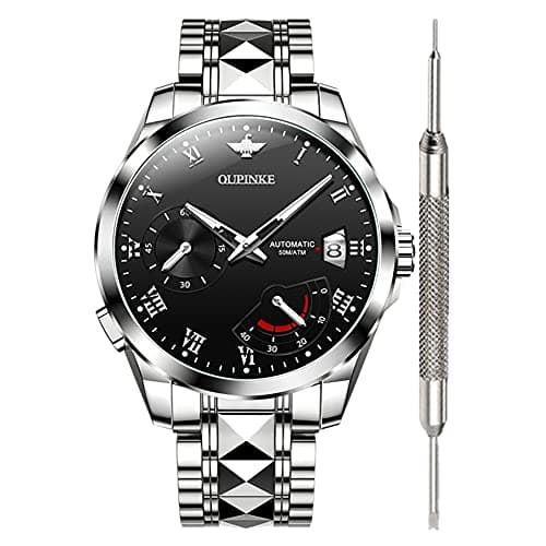 OUPINKE Black Automatic Watches for Men Waterproof Self Winding Wrist Watches for Men Fashion Men's Mechanical Automatic Watches Best Brand Tough Metal Wrist Watch