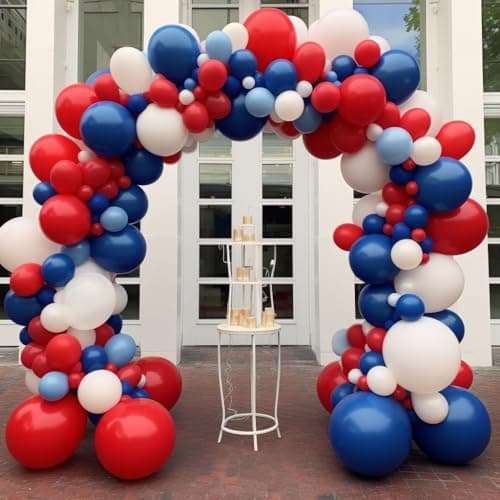 Red White and Blue Balloon Garland Arch Kit Double Stuffed Blue Balloons for Spring 4th of July Graduation Nautical Baseball Patriotic Birthday Decorations