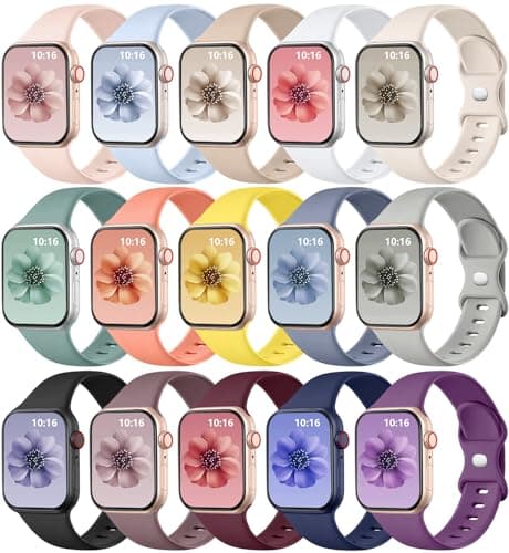 GEAK 15 Pack Compatible with Apple Watch Band for Women Men 45mm 44mm 42mm 49mm, Soft Silicone Sport Replacement Strap Compatible with iWatch Bands for Women Series 11 10 9 8 7 6 5 4 3 2 1 SE Ultra