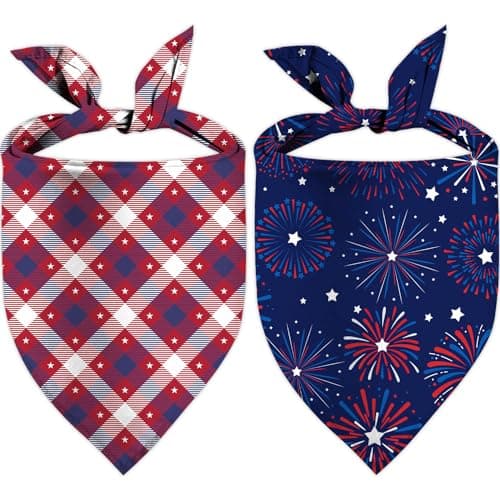 4th of July Dog Bandanas, Adjustable American Flag Holiday Party Pet Decorations 2 Pack, Patriotic Bandana Independence Day Triangle Bibs Cat Scarf Set