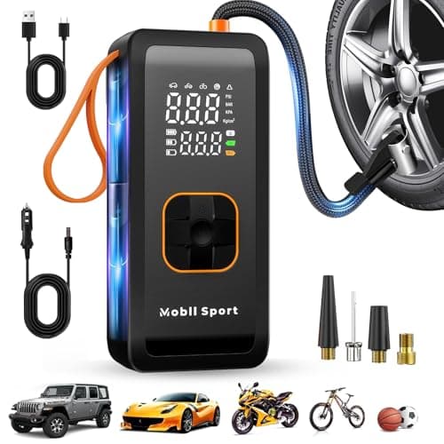 Tire Inflator Portable Air Compressor, 180 PSI Air Pump For Car Tires with Digital Pressure Gauge, LED Light and Auto Shut-Off Function - Cordless Pump for Car, Motorcycle, Bicycle, Balls and More