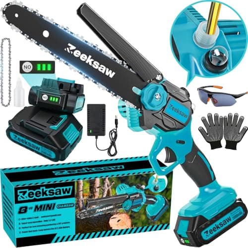 8 Inch Electric Chainsaw Cordless With Auto Oiler, Seniors Friendly Batteries Powered Hand held Chain saw Kit, Automatic Chain Tensioning & Auto Oiler For Tree Branches, Courtyard, And Garden