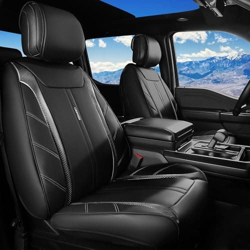 CAR PASS Luxury Faux Leather Two Front Seat Covers, Breathable Premium Automotive Seat Covers Waterproof Anti Slip Airbag Compatible Universal Fit for 95% Trucks Suvs Sedans Vans, Carbon Fiber Black