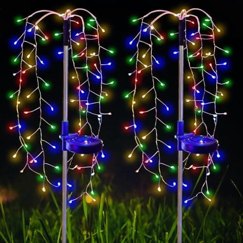 liboyixi Solar Garden Christmas Lights, 1Pack Solar Willow Tree Lights, 200LEDs Solar Fairy Pathway String Lights 8 Modes Waterproof Copper Wire for Home Yard Christmas Decoration