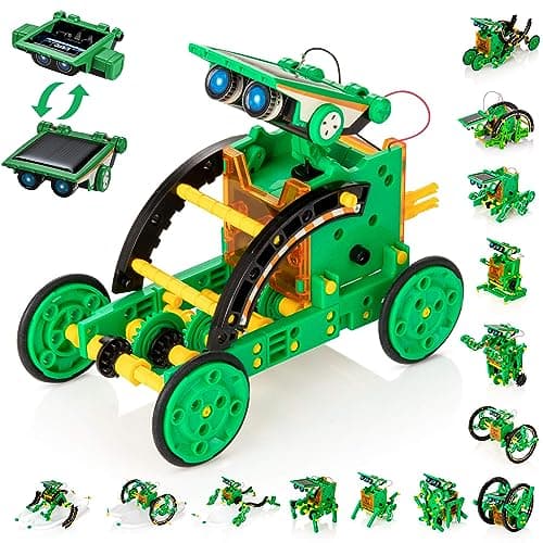 Solar Robot Kit for Kids, 14-in-1 Educational STEM Science Toy, Solar Power Building Kit DIY Assembly Battery Operated Robotic Set for Kids, Teens and Science Lovers(Battery Include) - Green