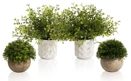 PENGYEE 4 Pack Small Fake Plants, Artificial Plants Indoor for Home Decor, Mini Fake Plant Set Greenery for Shelf Kitchen Bathroom Farmhouse Office Room Decor