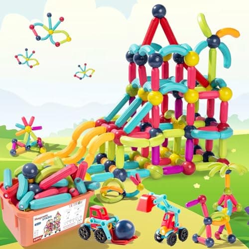 Titrot Magnetic Blocks Kids Toys, 64Pcs Magnetic Building Sticks STEM Educational Sensory Toy Preschool Learning Montessori Toys for Toddlers Boys Girls Ages 3-8 with 2 Cars