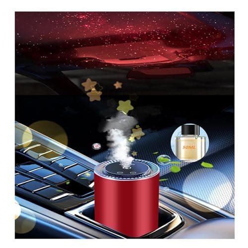 Smart Car Air Fresheners Rechargeable New atomization experience Perfume Humidifier Fashionable Starry Sky Auto On/Off 50ml French Natural Perfume Adjustable Concentration Lasts 5 Months(Red)