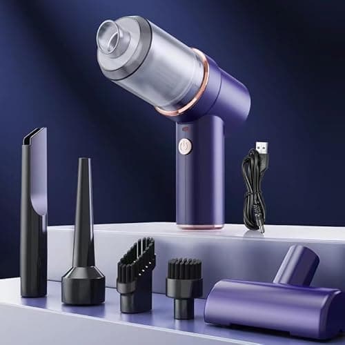 XBllcyiv Handheld 3-in-1 Vacuum, 12000Pa High Power Wet & Dry Cleaner, LED Light, Multi-Nozzles for Home, Office, Pet (Bluish)