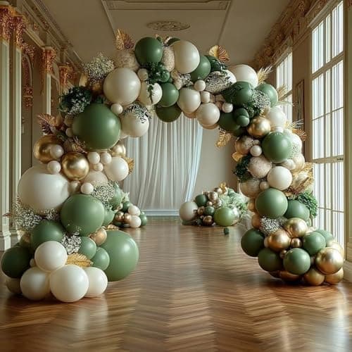 Sage Green Balloon Garland Arch Kit, 158Pcs Sand White Gold Green Balloons for Birthday Jungle Safari Party Decor