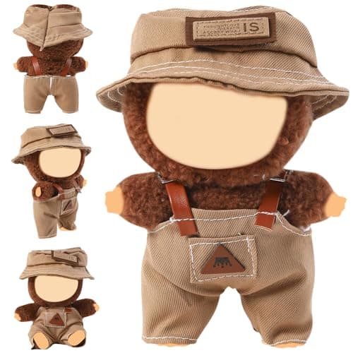 Clothes for Blind Box Dolls, Adorable Doll Clothes Accessories Set with Hat and Suspender Pants Outfit Suitable for 15-17cm Plush Blind Box Toy (Travel Set)