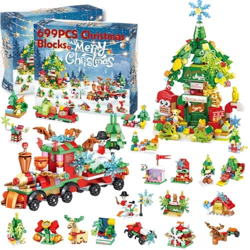 2025 Advent Calendar Building Block Set, 699 PCS 24 Days Surprises Christmas Countdown Calendar with Christmas Tree Building Blocks or 24 Small Models for Boys Girls Adults Home Family Party