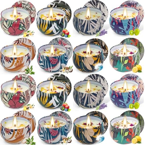 16 Pack Soy Wax Scented Candle Gift Set, Bulk Value Aromatherapy Candles with Fresh Green, Sea Salt & Sage, Coconut Vanilla, Lemon, Ocean Breeze, Vanilla, Lavender & Berry Scents – Gifts for Women