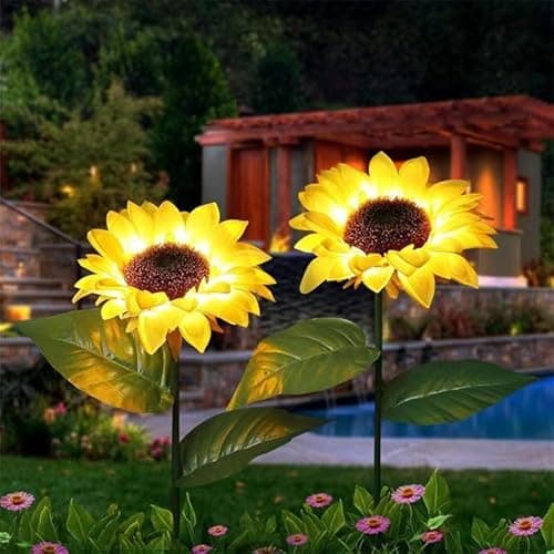 XBllcyiv 2 Pack Solar Garden Stake Lights, Outdoor Sunflower LED Solar Powered Lights for Patio Lawn Garden Yard Pathway Decoration (Sunflower Warm White)